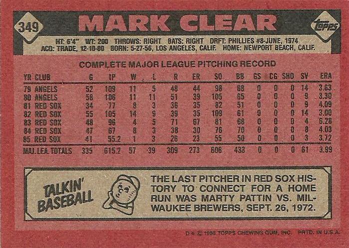 Mark Clear  baseball card collectible - Main Image 2