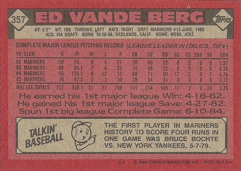 Ed Vande Berg  baseball card collectible - Main Image 2