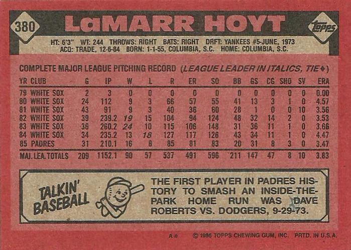 LaMarr Hoyt  baseball card collectible - Main Image 2