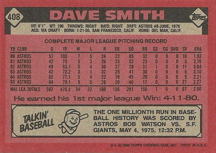 Dave Smith  baseball card collectible - Main Image 2