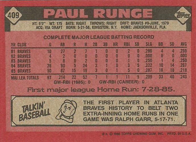 Paul Runge  baseball card collectible - Main Image 2