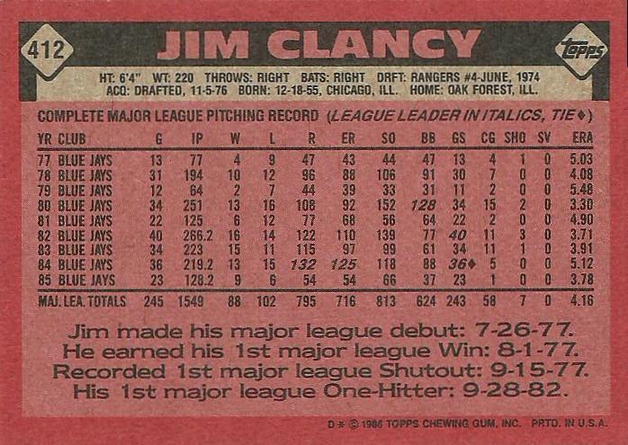 Jim Clancy  baseball card collectible - Main Image 2