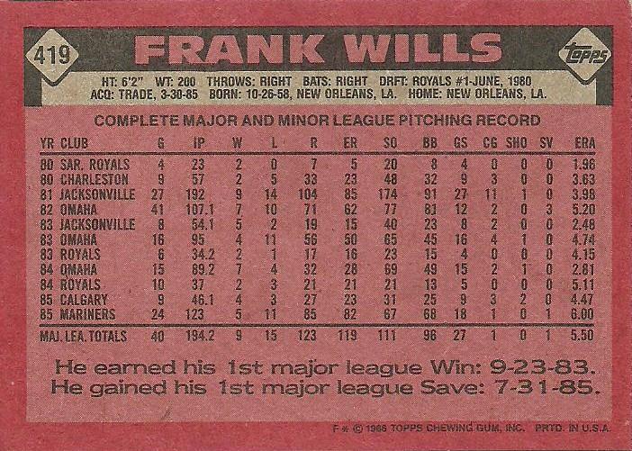 Frank Wills  baseball card collectible - Main Image 2