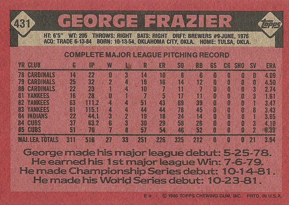 George Frazier  baseball card collectible - Main Image 2