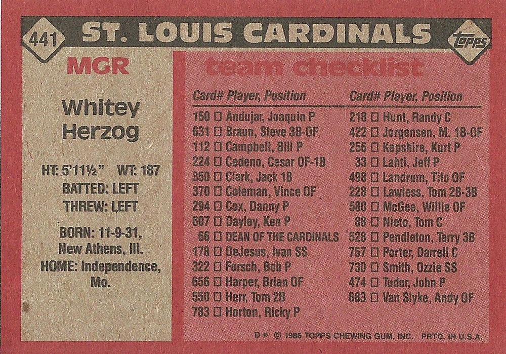 Whitey Herzog  baseball card collectible - Main Image 2