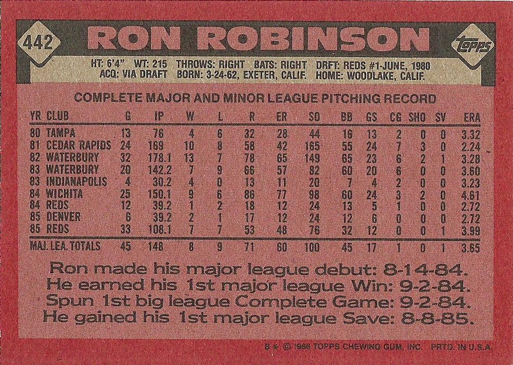 Ron Robinson  baseball card collectible - Main Image 2