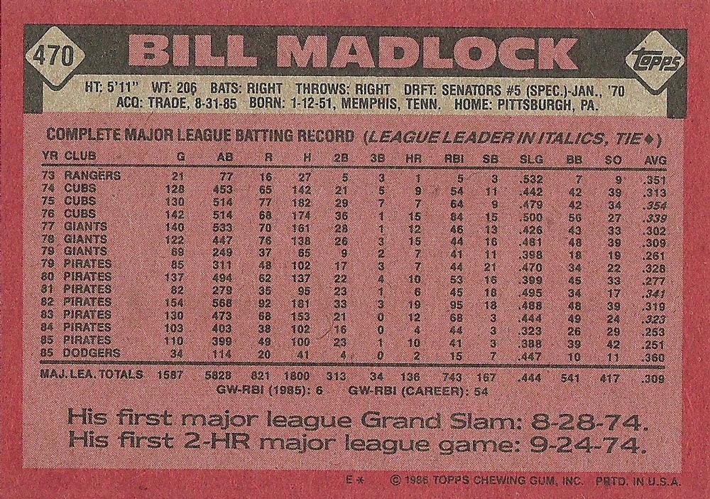 Bill Madlock  baseball card collectible - Main Image 2
