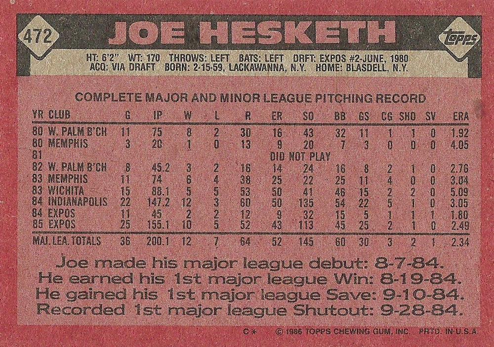 Joe Hesketh  baseball card collectible - Main Image 2