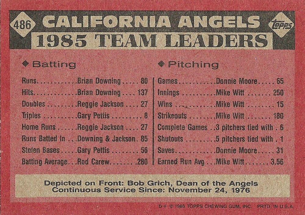 Angels Leaders  baseball card collectible - Main Image 2