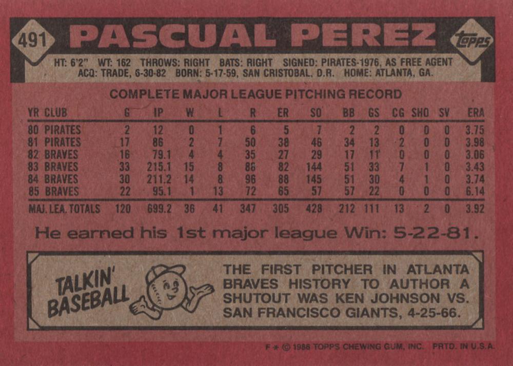 Pascual Perez  baseball card collectible - Main Image 2