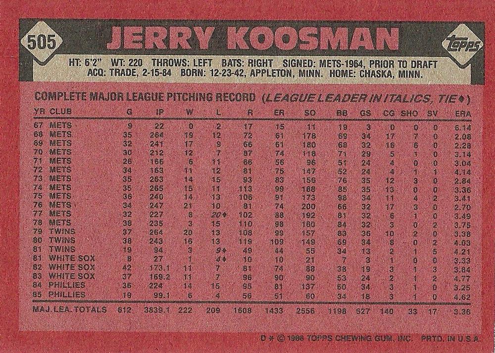 Jerry Koosman  baseball card collectible - Main Image 2