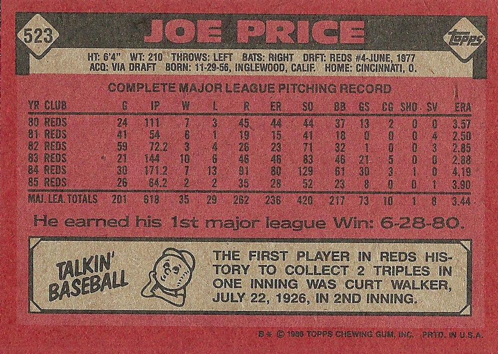 Joe Price  baseball card collectible - Main Image 2