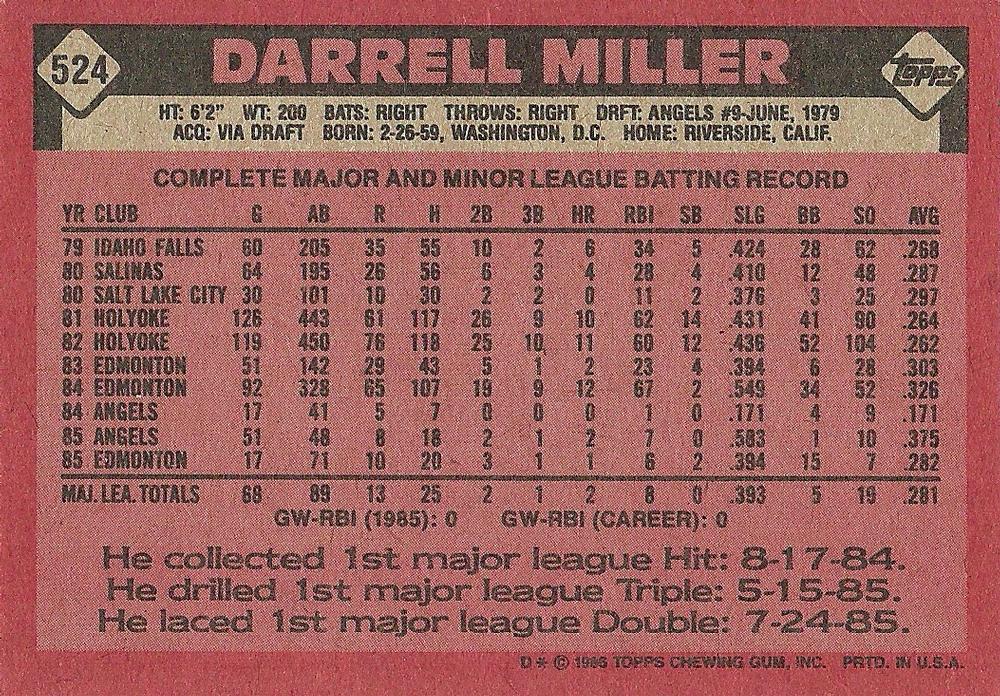 Darrell Miller  baseball card collectible - Main Image 2