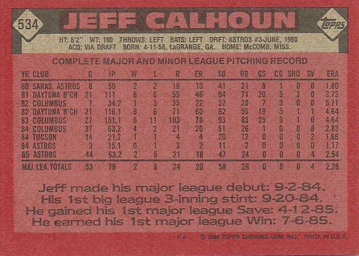 Jeff Calhoun  baseball card collectible - Main Image 2