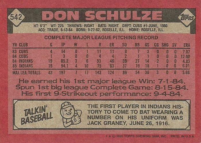 Don Schulze  baseball card collectible - Main Image 2