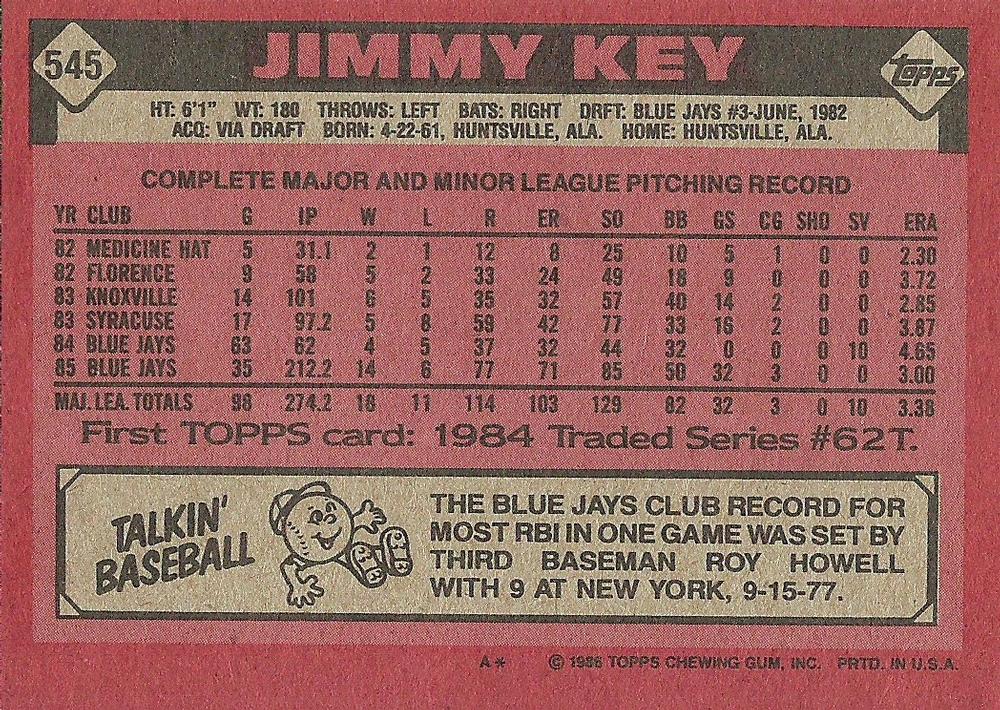 Jimmy Key  baseball card collectible - Main Image 2