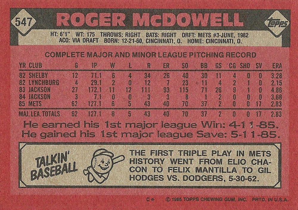 Roger McDowell  baseball card collectible - Main Image 2