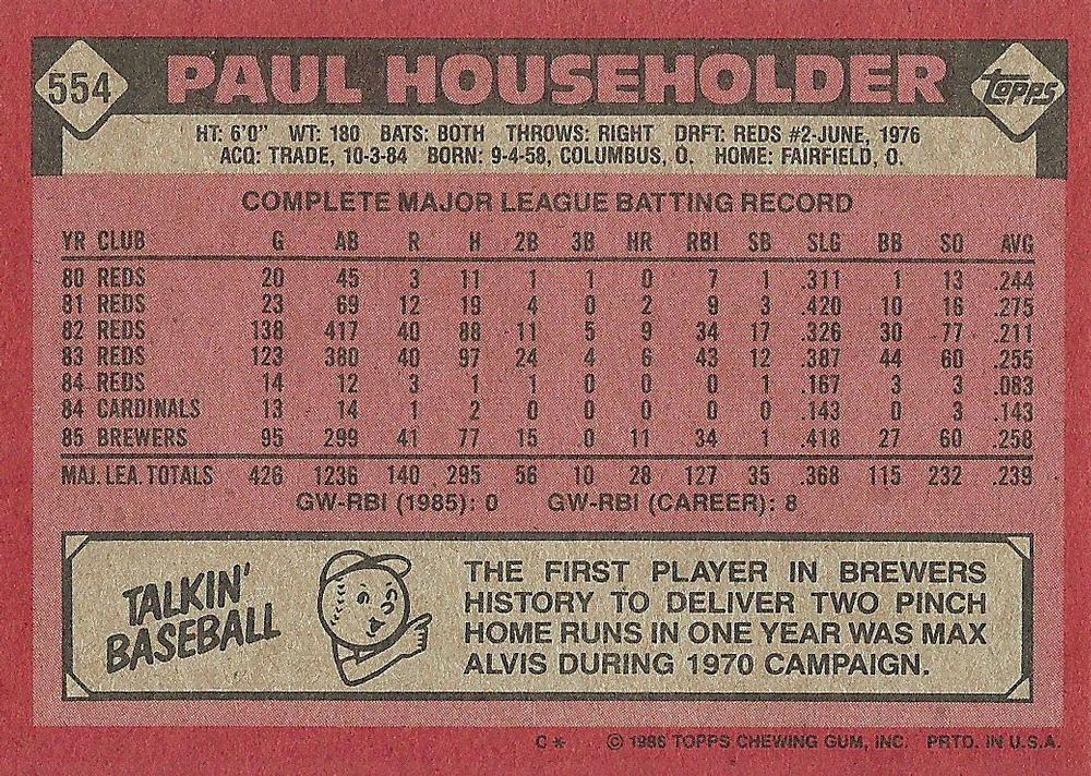 Paul Householder  baseball card collectible - Main Image 2