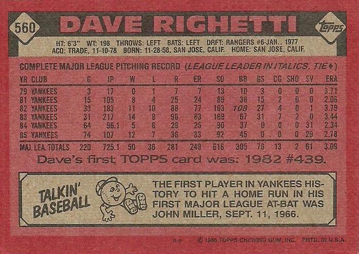 Dave Righetti  baseball card collectible - Main Image 2