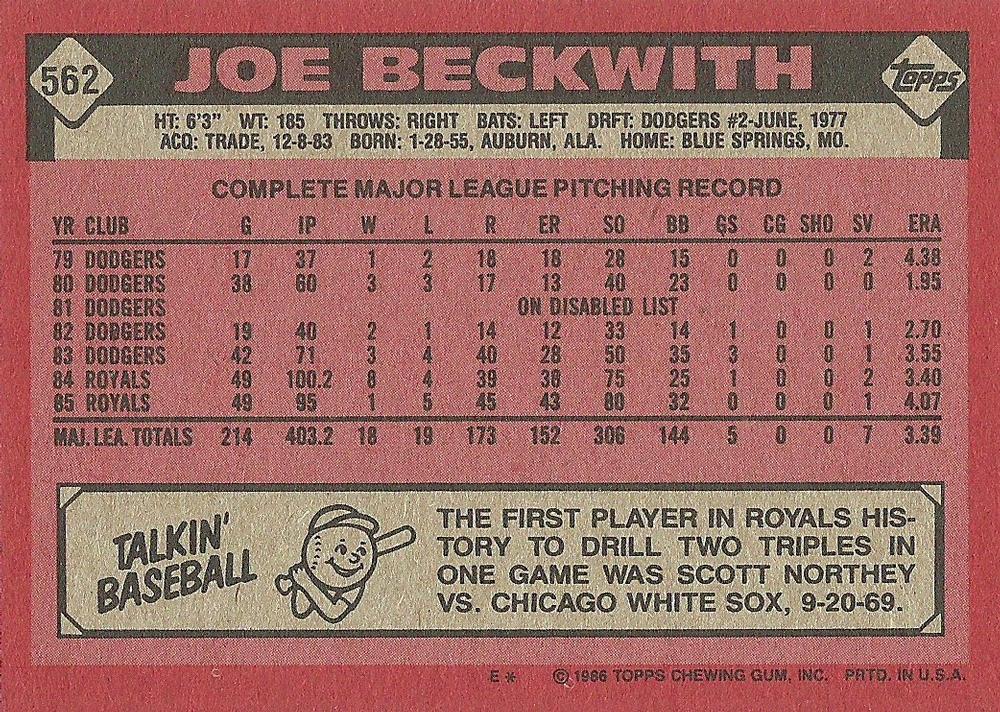 Joe Beckwith  baseball card collectible - Main Image 2