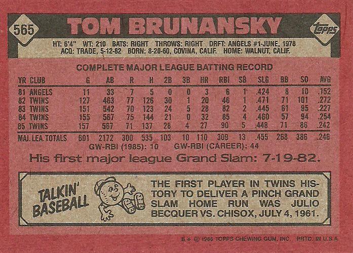 Tom Brunansky  baseball card collectible - Main Image 2