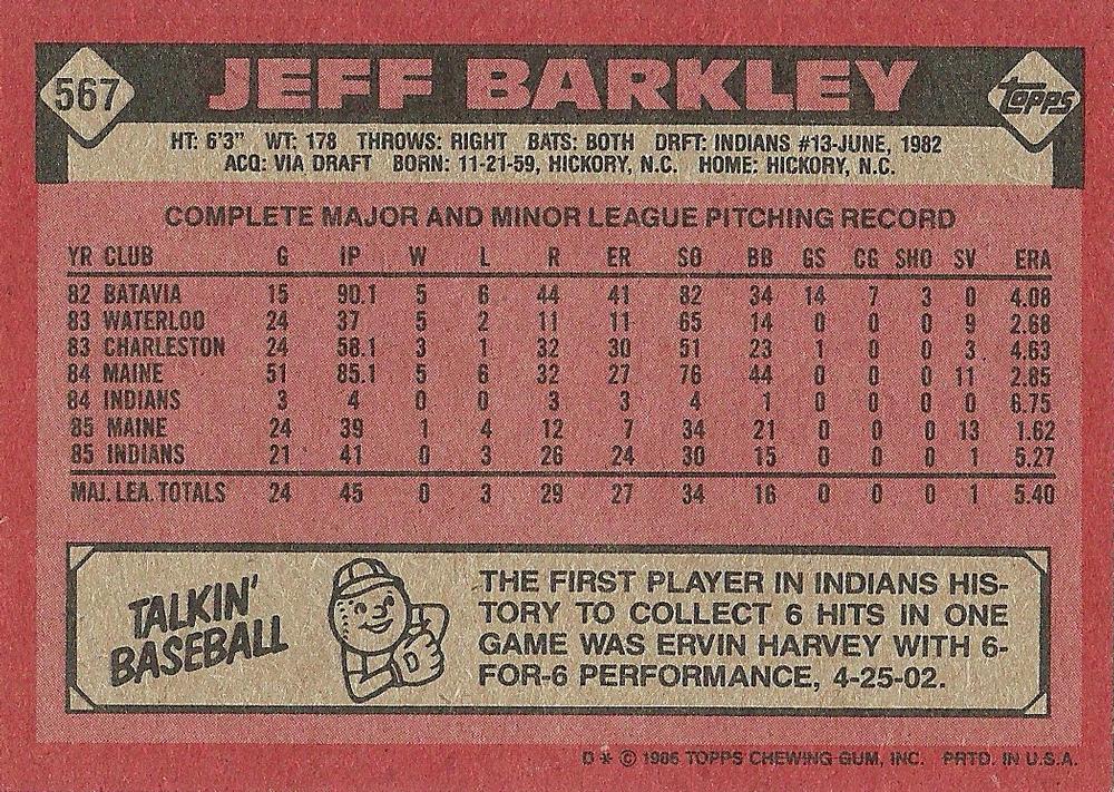 Jeff Barkley  baseball card collectible - Main Image 2