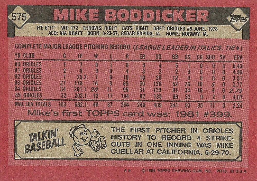Mike Boddicker  baseball card collectible - Main Image 2