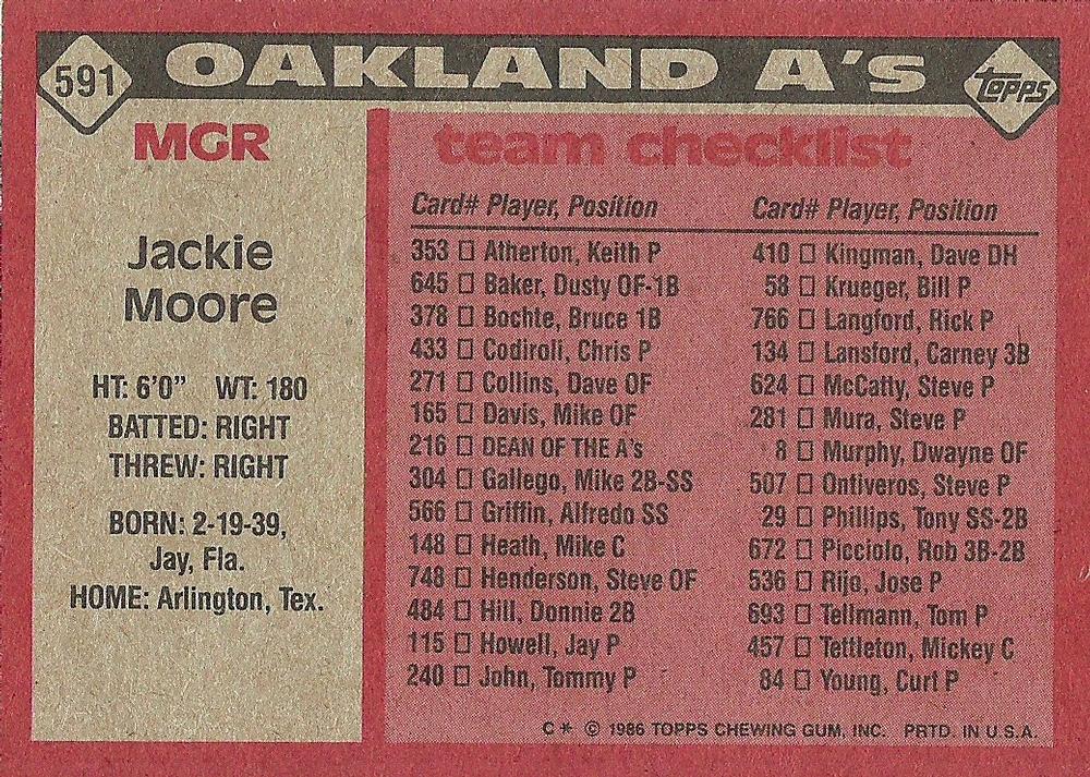 Jackie Moore  baseball card collectible - Main Image 2