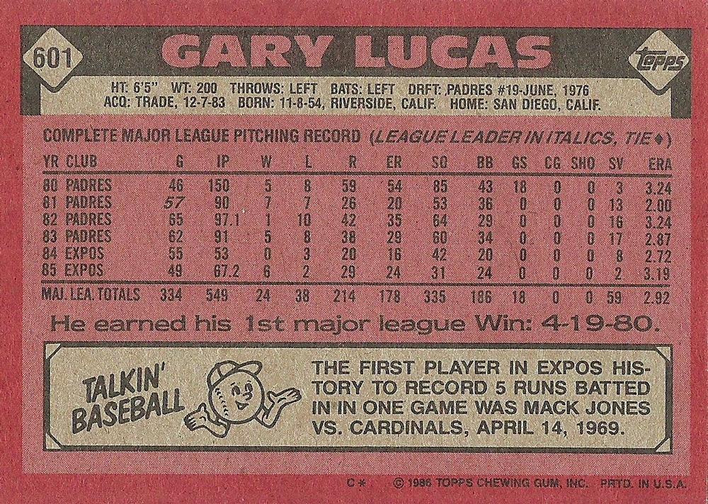 Gary Lucas  baseball card collectible - Main Image 2