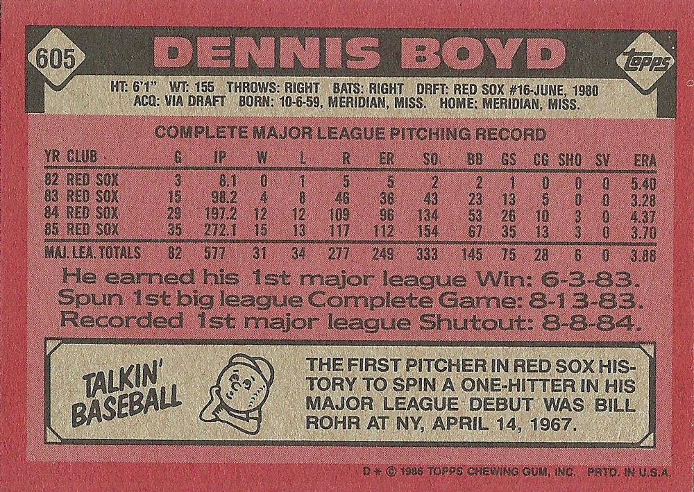 Dennis Boyd  baseball card collectible - Main Image 2