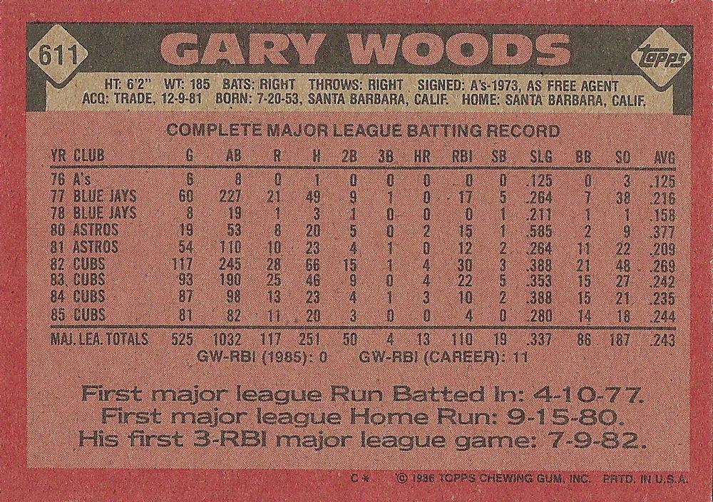 Gary Woods  baseball card collectible - Main Image 2
