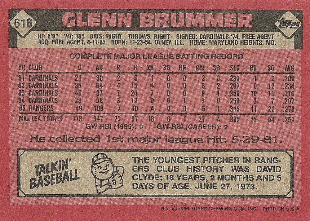Glenn Brummer  baseball card collectible - Main Image 2