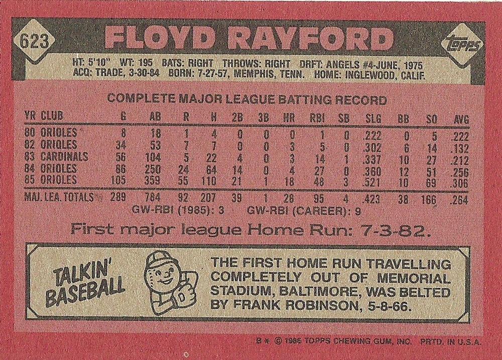 Floyd Rayford  baseball card collectible - Main Image 2