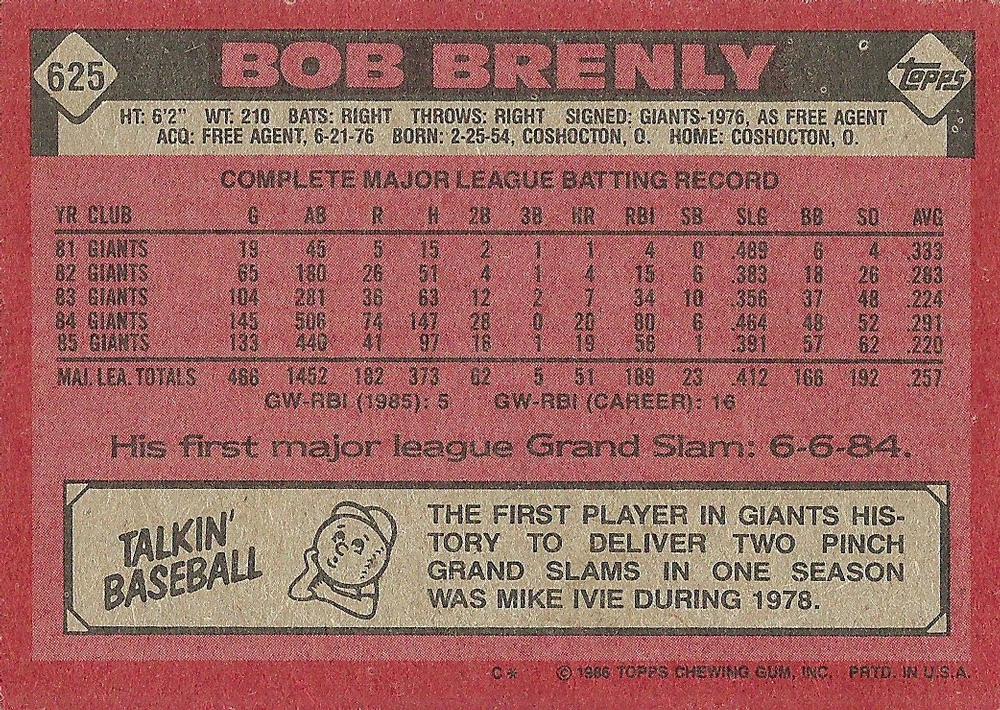 Bob Brenly  baseball card collectible - Main Image 2