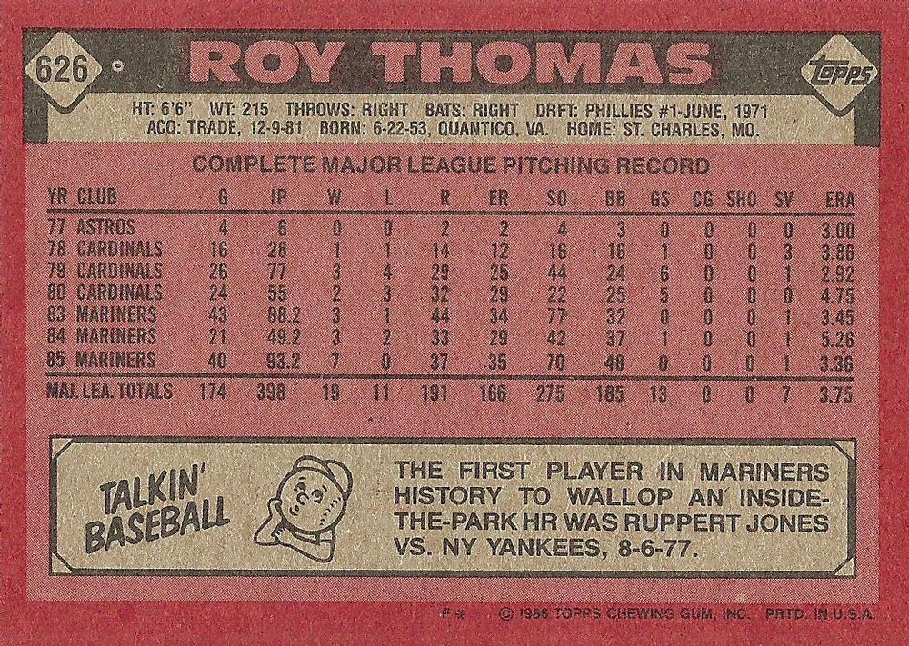 Roy Thomas  baseball card collectible - Main Image 2