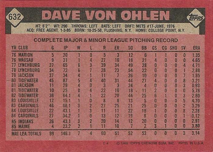Dave Von Ohlen  baseball card collectible - Main Image 2