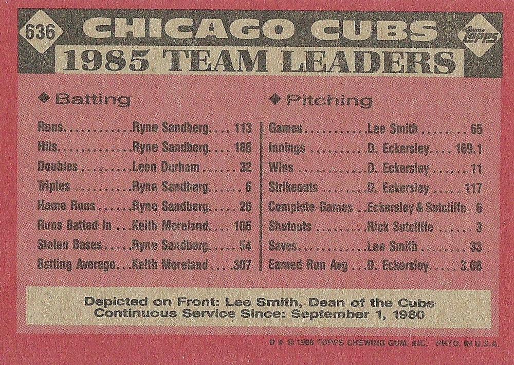 Cubs Leaders  baseball card collectible - Main Image 2