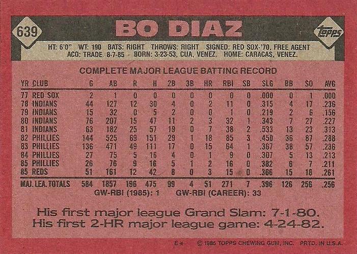 Bo Diaz  baseball card collectible - Main Image 2