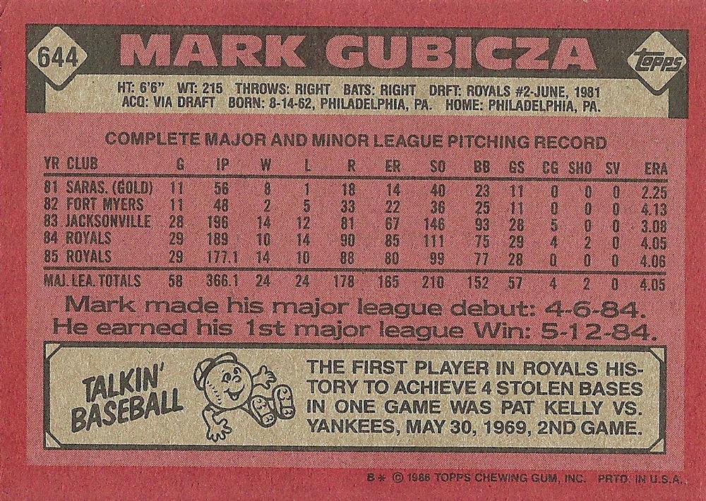 Mark Gubicza  baseball card collectible - Main Image 2