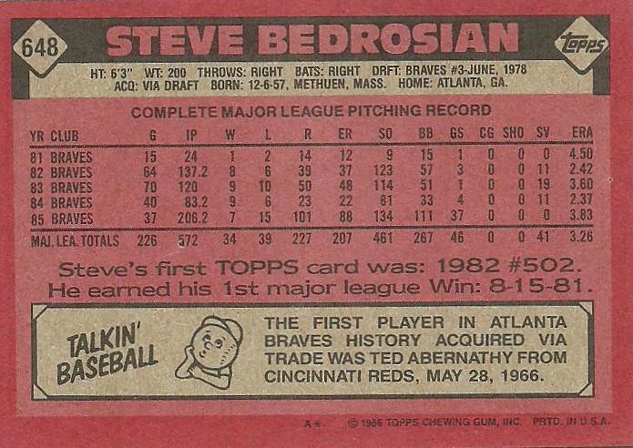 Steve Bedrosian  baseball card collectible - Main Image 2
