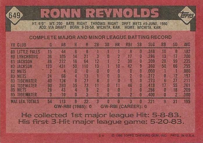 Ronn Reynolds  baseball card collectible - Main Image 2