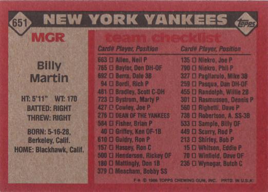 Billy Martin  baseball card collectible - Main Image 2