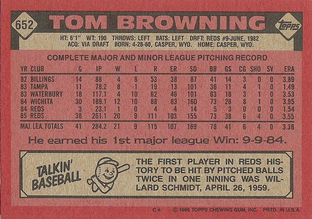 Tom Browning  baseball card collectible - Main Image 2