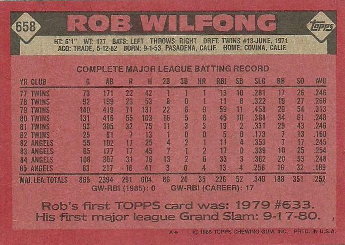 Rob Wilfong  baseball card collectible - Main Image 2
