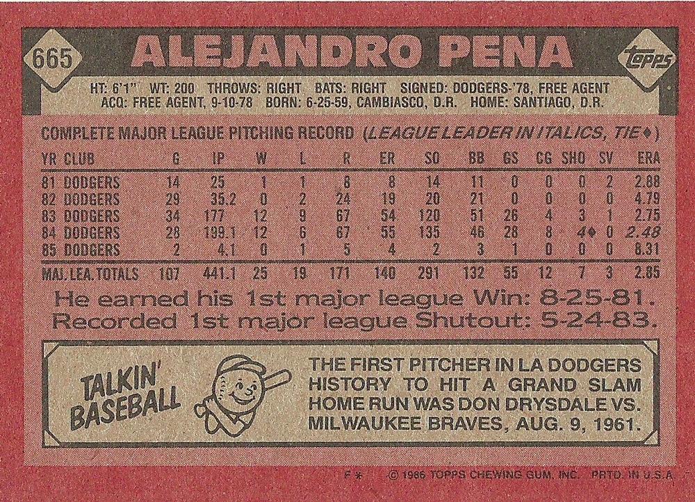 Alejandro Pena  baseball card collectible - Main Image 2