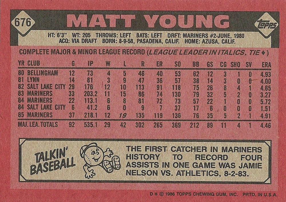 Matt Young  baseball card collectible - Main Image 2