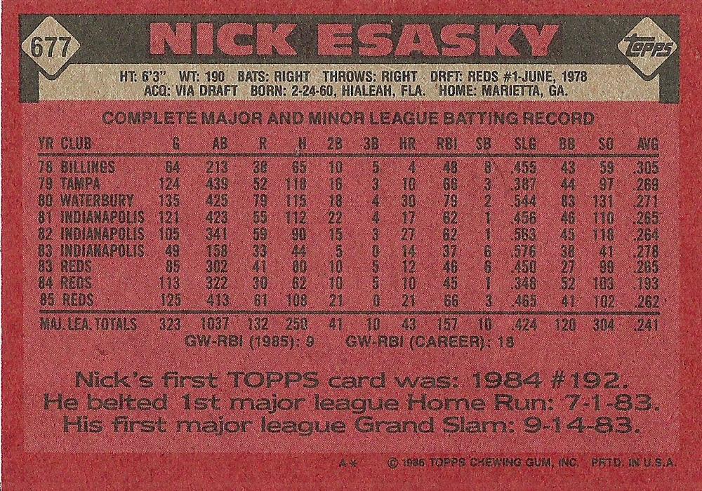 Nick Esasky  baseball card collectible - Main Image 2