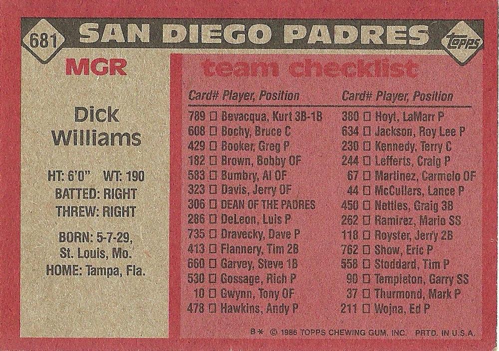 Dick Williams  baseball card collectible - Main Image 2