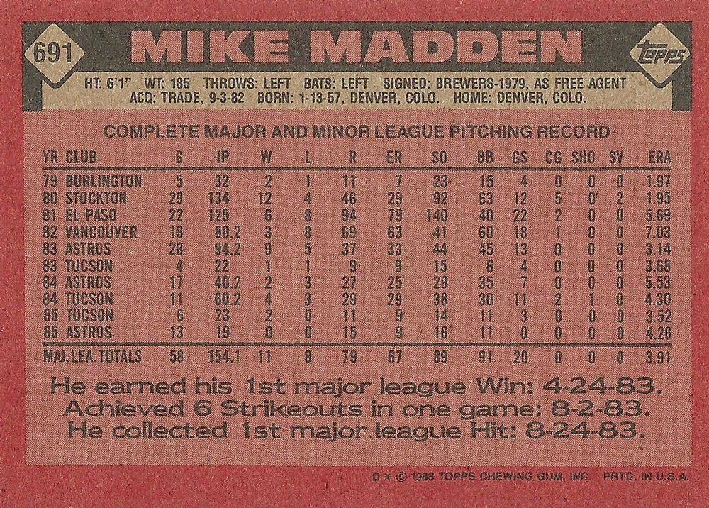 Mike Madden  baseball card collectible - Main Image 2