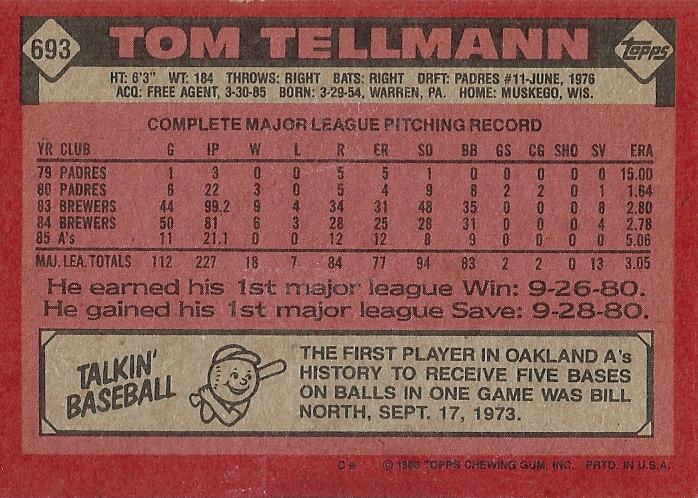 Tom Tellmann  baseball card collectible - Main Image 2